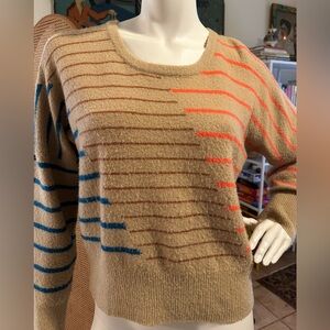 MAEVE Anthropologie cozy striped camel sweater sz MEDIUM
